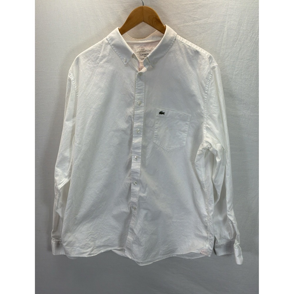 Lacoste Shirt Mens XL White Long Sleeve Button Down Regular Fit Office Preppy